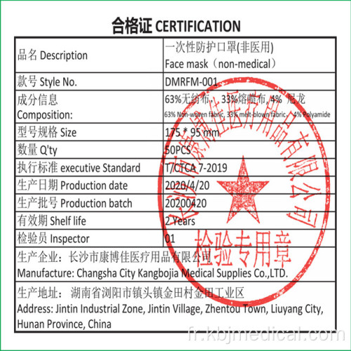 Masque facial certificat FDA CE